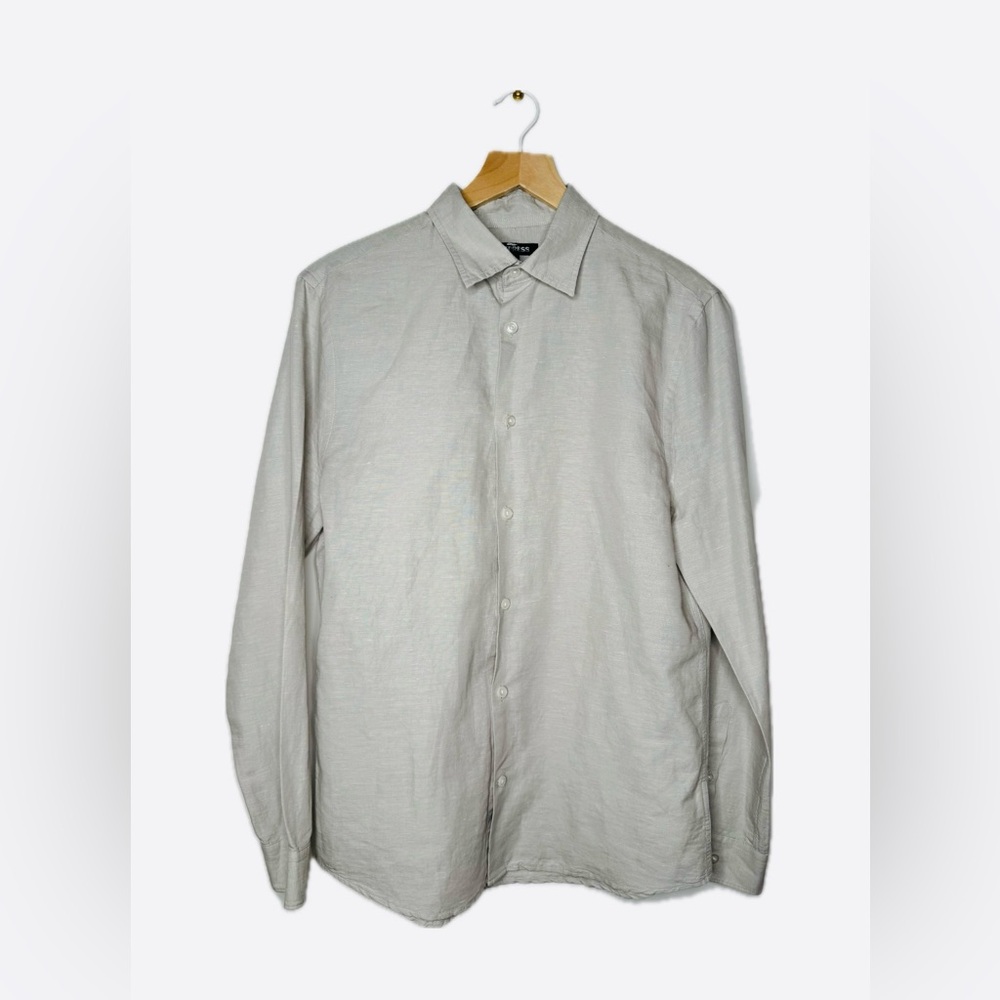 Express Men’s Linen Blend Cotton Light Gray Button up Shirt Size Small